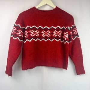 Art Class Red Fair Isle Sweater Girls 6 6X Cozy Boucle Knit Pullover NWT